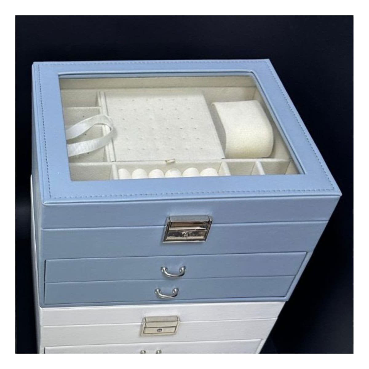 ORGANIZADOR MANUAL CELESTE ACERO PARA JOYERO 3 NIVELES PRACTICO Y DURADERO Y+PAPEL REGALO - 5