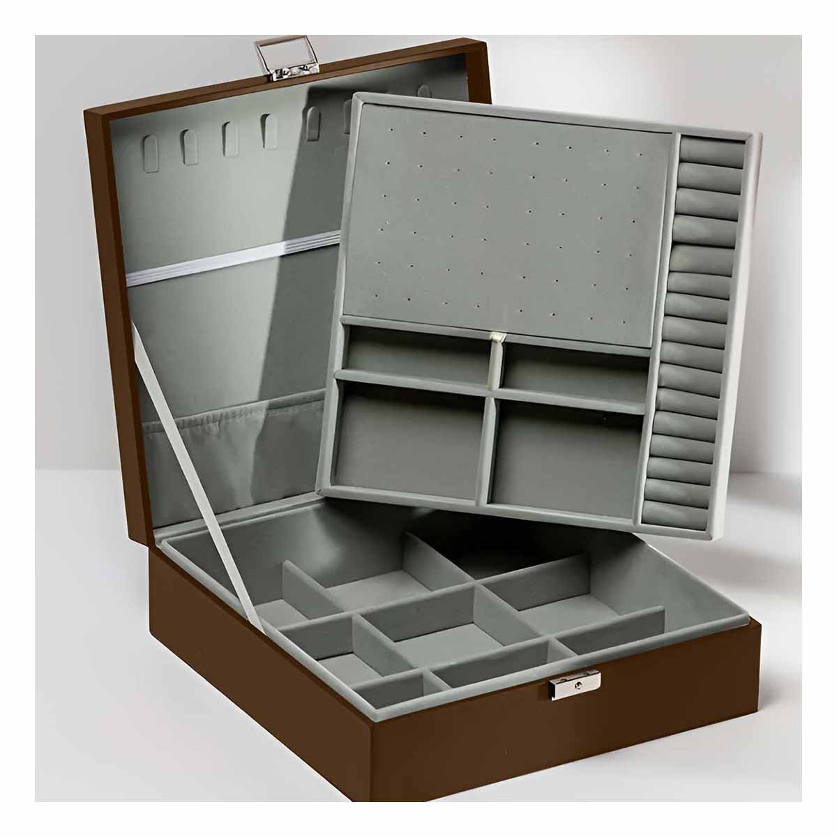 PACK2 CONTENEDOR COMPACTO MARRON PARA JOYERO 2 NIVELES COMODO UTIL LIGERO - 3