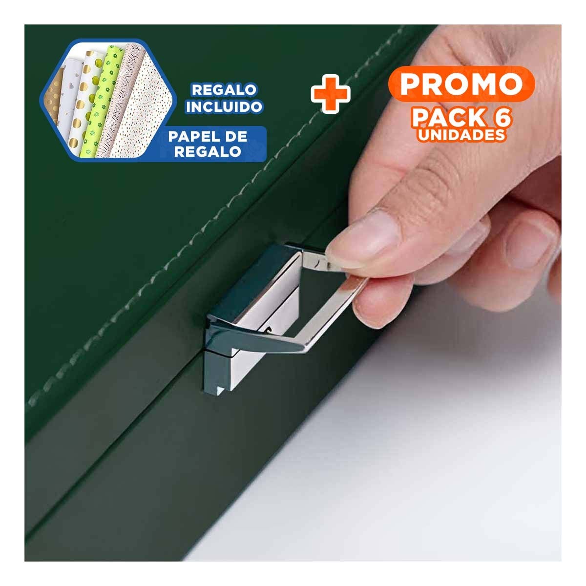 PACK6 CAJA ORGANIZADORA COMPACTA VERDE OSCURO PARA JOYERO 2 NIVELES COMODA UTIL Y+PAPEL REGALO - 1