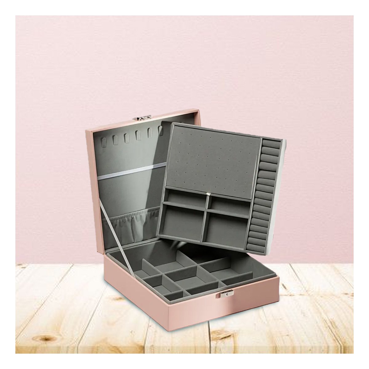 PACK4 CAJA ORGANIZADORA ROSADO PARA JOYERO 2 NIVELES RESISTENTE PRACTICA Y+REGALO STICKER - 5