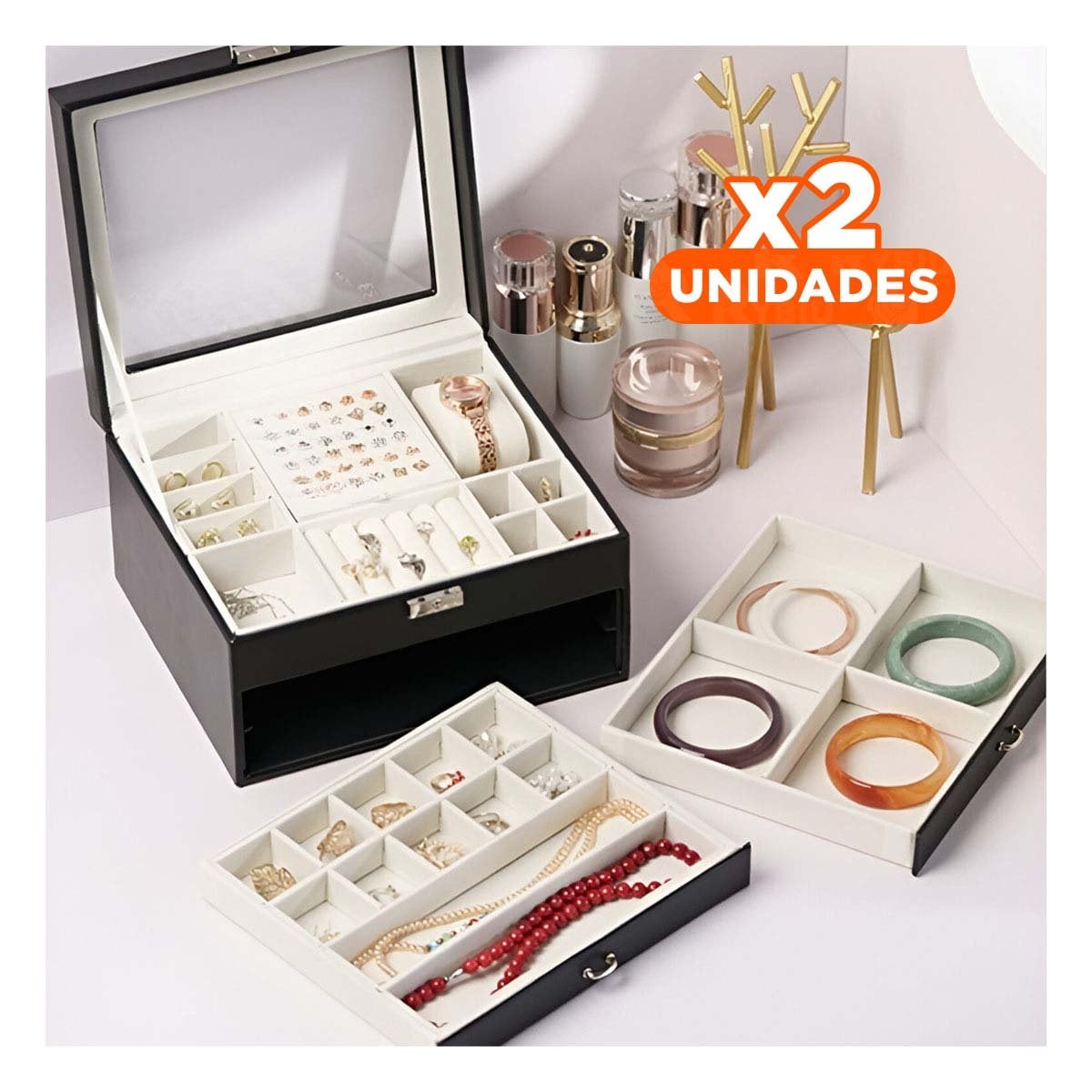 PACK2 CONTENEDOR PROFESIONAL NEGRO PARA JOYERO 3 NIVELES DURADERO Y SEGURO Y+REGALO STICKER - 1