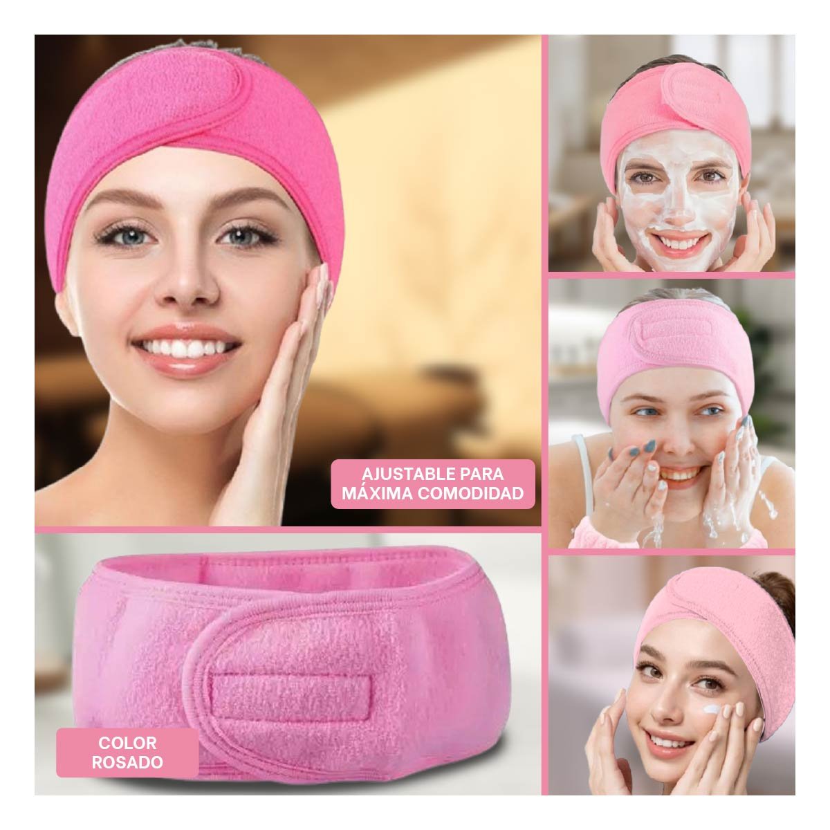 BANDA ROSADO AJUSTABLE PARA SPA 60X8,5CM SUAVE Y RESISTENTE DIARIO - 5