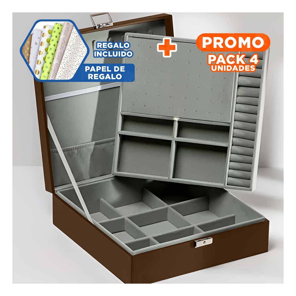 PACK4 CAJA ORGANIZADORA MANUAL MARRON PARA JOYERO 2 NIVELES FACIL CONFIABLE UTIL Y+PAPEL REGALO - 1