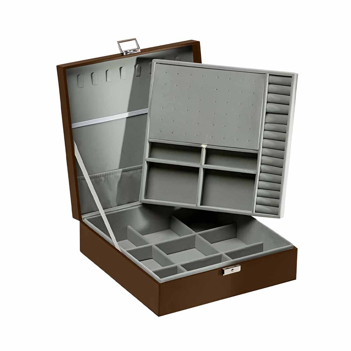 PACK4 CAJA ORGANIZADORA MANUAL MARRON PARA JOYERO 2 NIVELES FACIL CONFIABLE UTIL Y+PAPEL REGALO - 3