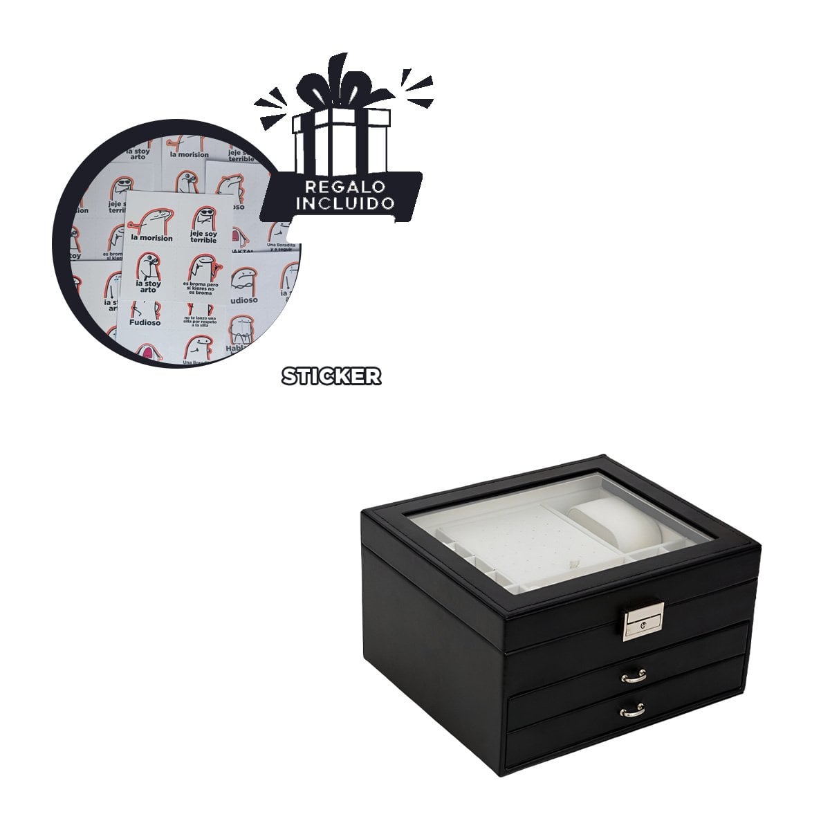 ORGANIZADOR COMPACTO NEGRO PARA JOYERO 3 NIVELES COMODO Y UTIL PARA TODOS Y+REGALO STICKER - 1