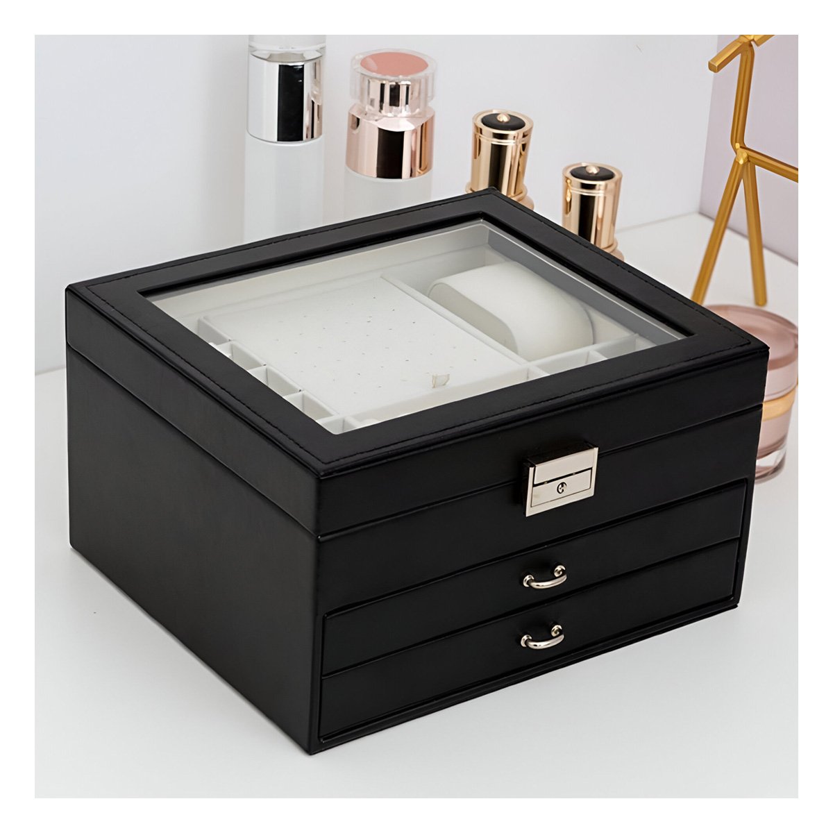 ORGANIZADOR COMPACTO NEGRO PARA JOYERO 3 NIVELES COMODO Y UTIL PARA TODOS Y+REGALO STICKER - 2