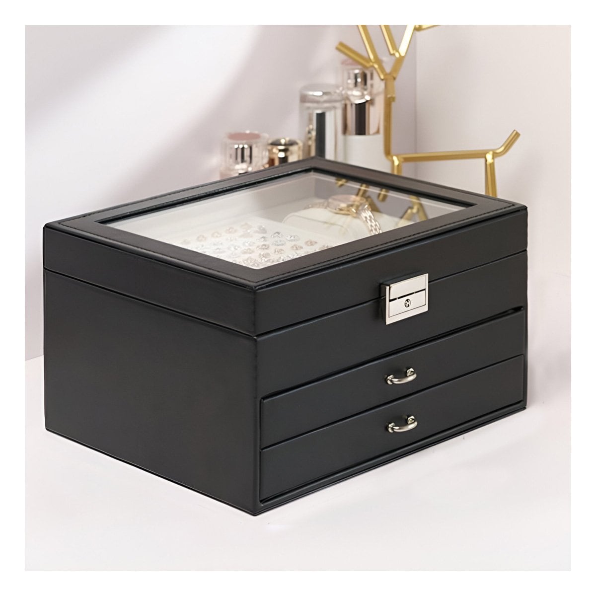 ORGANIZADOR COMPACTO NEGRO PARA JOYERO 3 NIVELES COMODO Y UTIL PARA TODOS Y+REGALO STICKER - 5