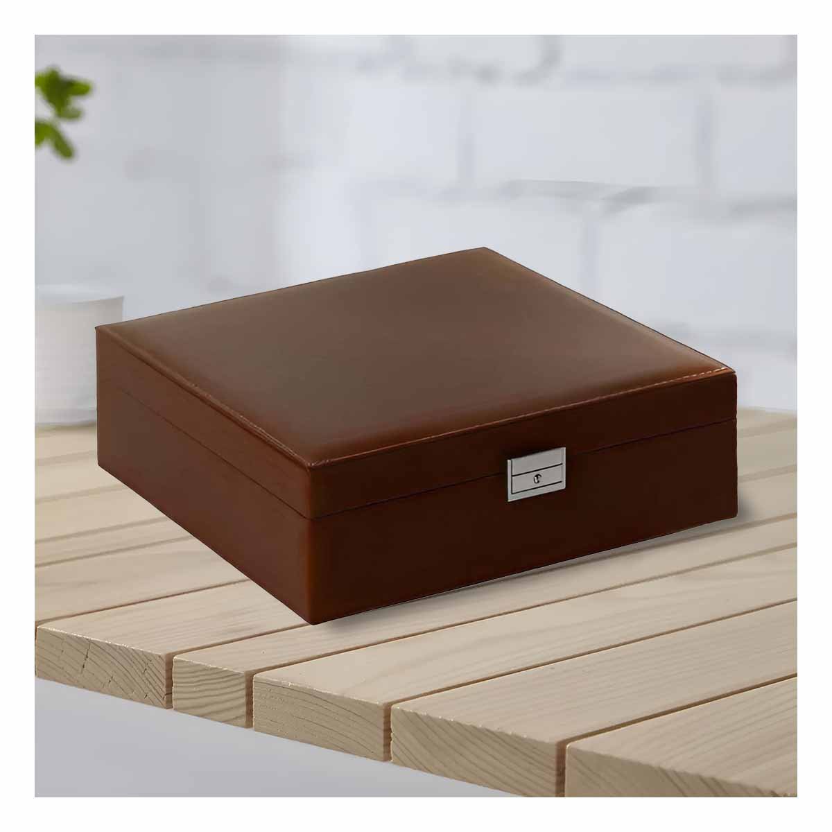 ORGANIZADOR MANUAL MARRON PARA JOYERO 2 NIVELES FACIL CONFIABLE UTIL Y+PAPEL REGALO - 3