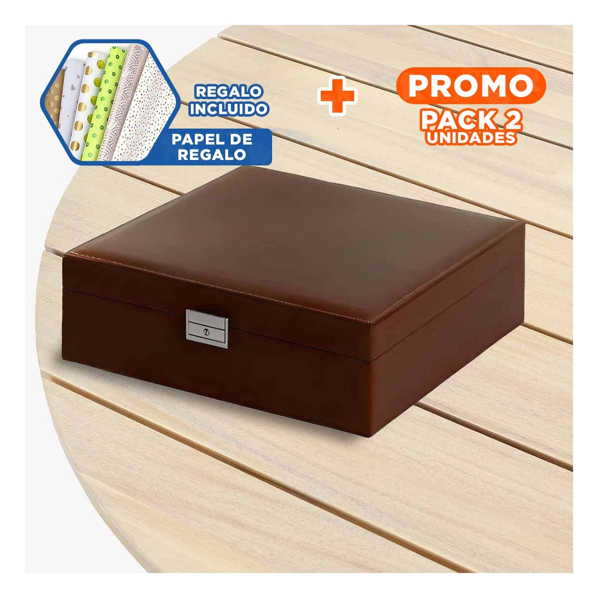 PACK2 CONTENEDOR PORTATIL MARRON PARA JOYERO 2 NIVELES LIGERO PRACTICO DURABLE Y+PAPEL REGALO - 1