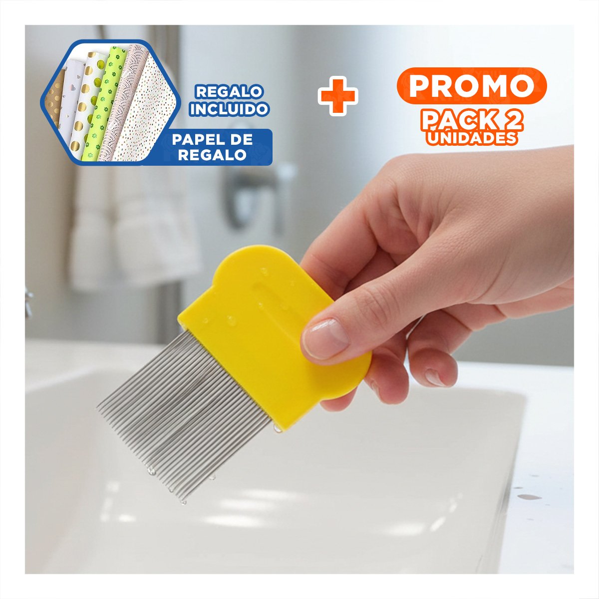 PACK2 HERRAMIENTA COMPACTA AMARILLO PARA PIOJOS Y LIENDRES FACIL DE USAR Y+PAPEL REGALO - 1