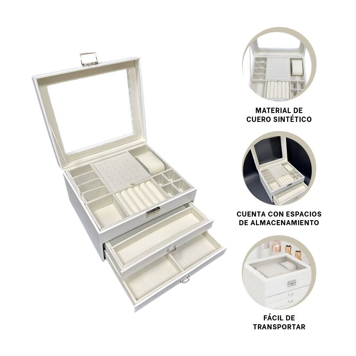 ORGANIZADOR BLANCO PARA JOYERO 3 NIVELES RESISTENTE Y PRACTICO PARA USO DIARIO - 3