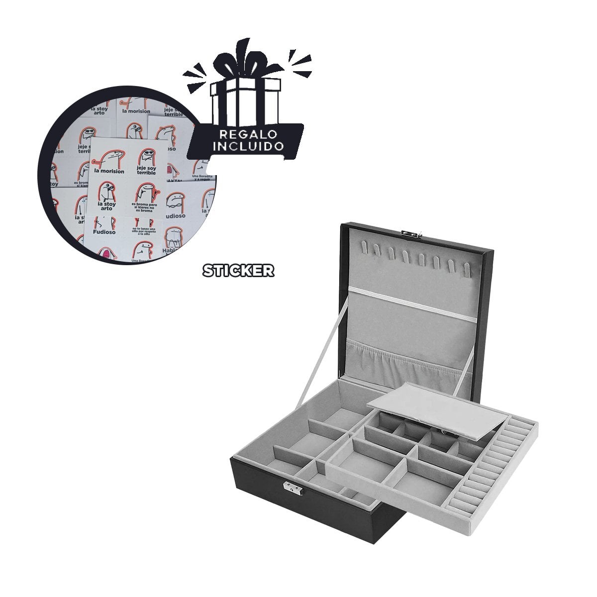 ORGANIZADOR COMPACTO NEGRO PARA JOYERO 2 NIVELES INTERIORES COMODO Y+REGALO STICKER - 1