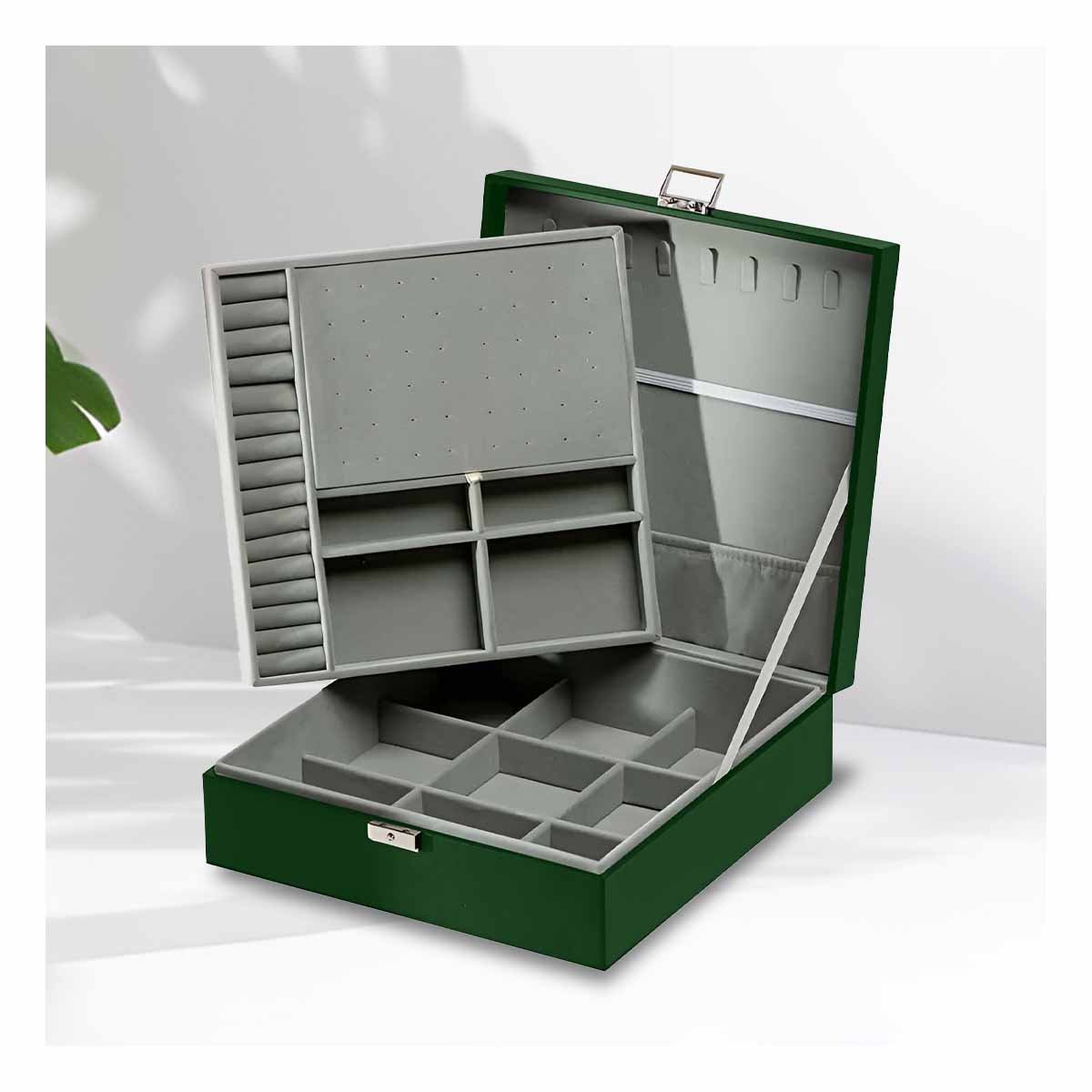 ORGANIZADOR VERDE OSCURO PARA JOYERO 2 NIVELES RESISTENTE PRACTICO DURABLE - 1
