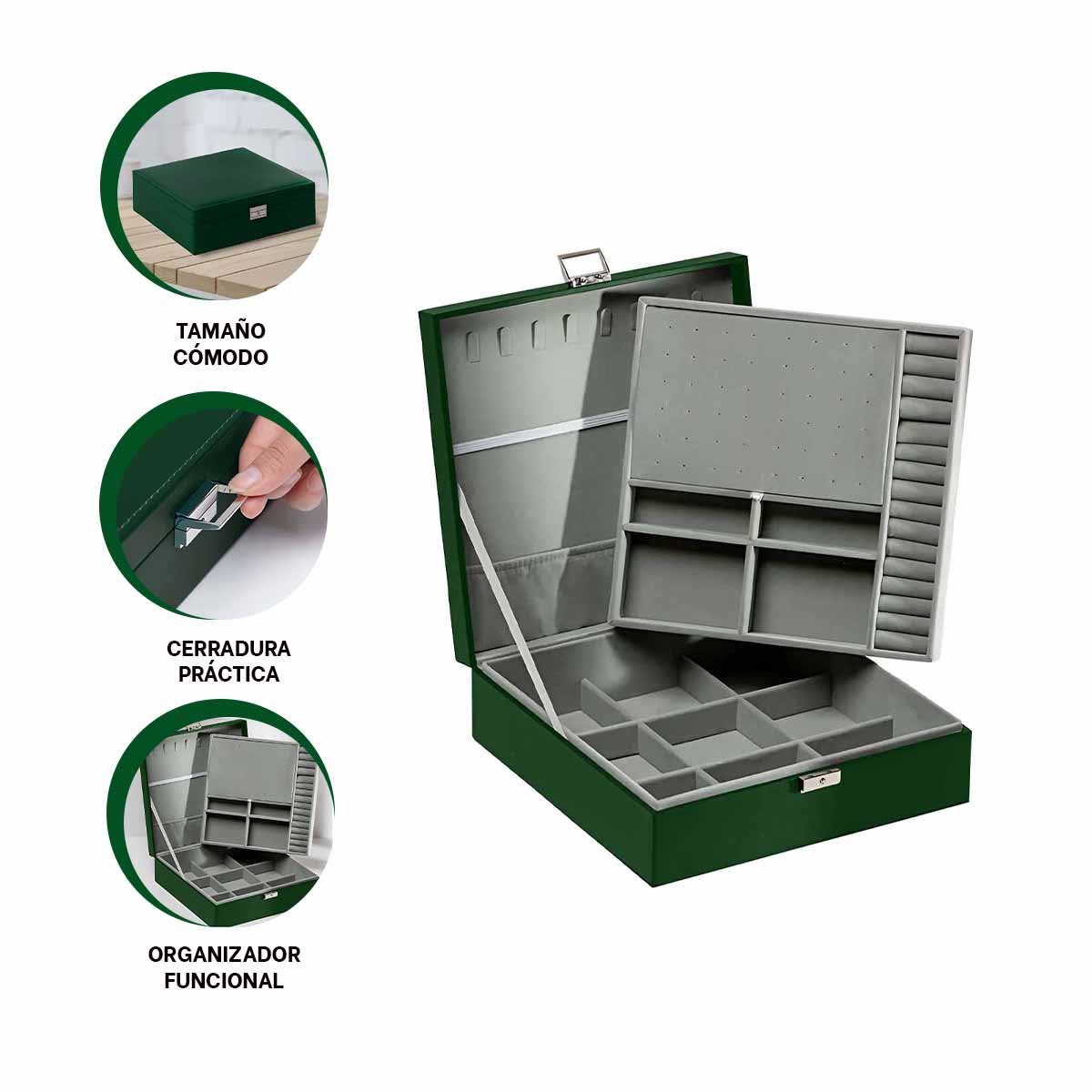 ORGANIZADOR VERDE OSCURO PARA JOYERO 2 NIVELES RESISTENTE PRACTICO DURABLE - 3