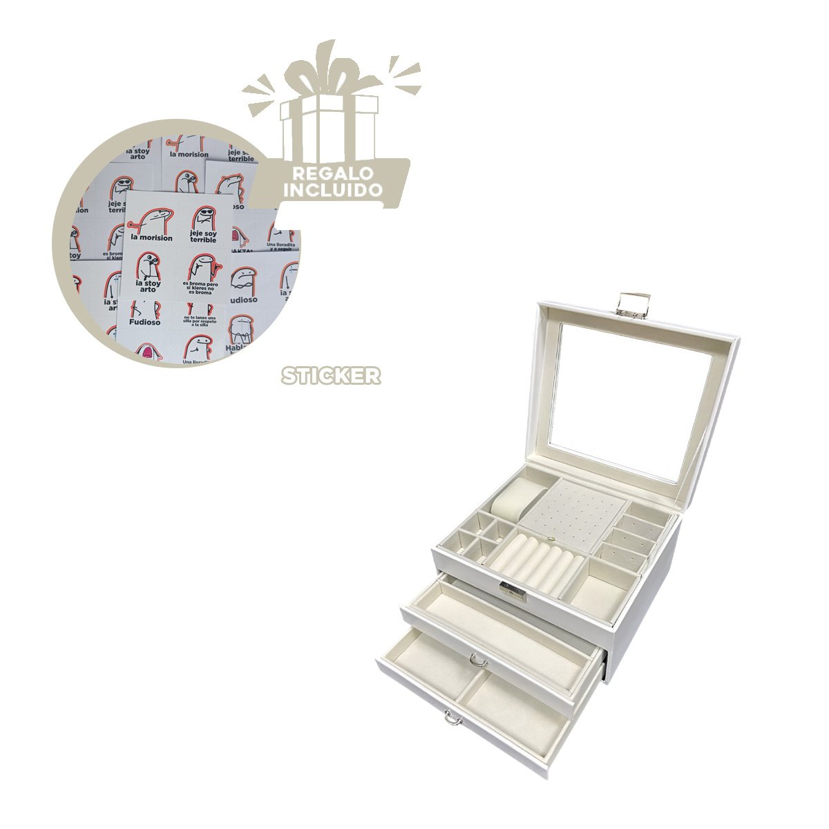 ORGANIZADOR COMPACTO BLANCO PARA JOYERO 3 NIVELES COMODO Y UTIL PARA TODOS Y+REGALO STICKER - 1