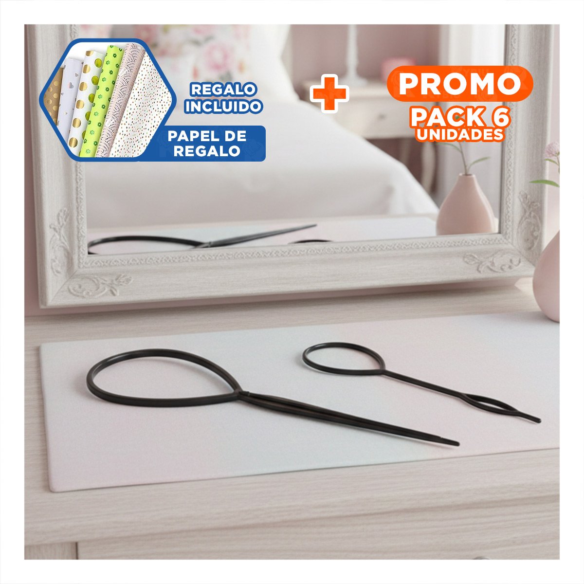 PACK6 PINZA PROFESIONAL NEGRO PARA PEINAR EN 2 MEDIDAS DE ALTA CALIDAD Y+PAPEL REGALO - 1