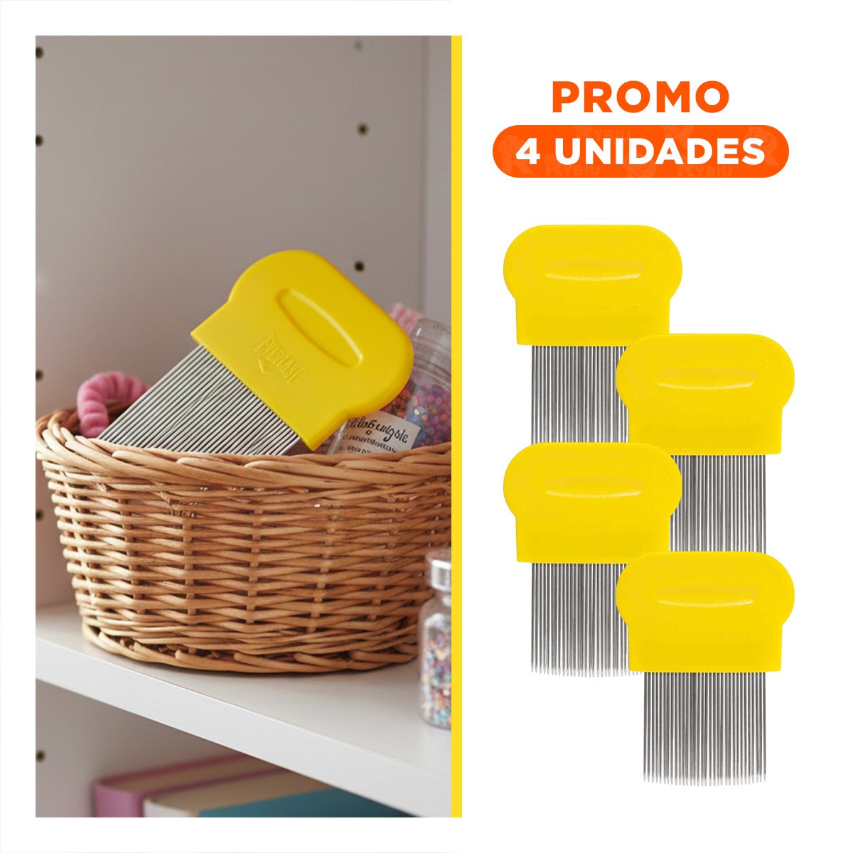 PACK4 PEINE MANUAL AMARILLO PARA PIOJOS Y LIENDRES PRACTICO Y SEGURO Y+REGALO STICKER - 1