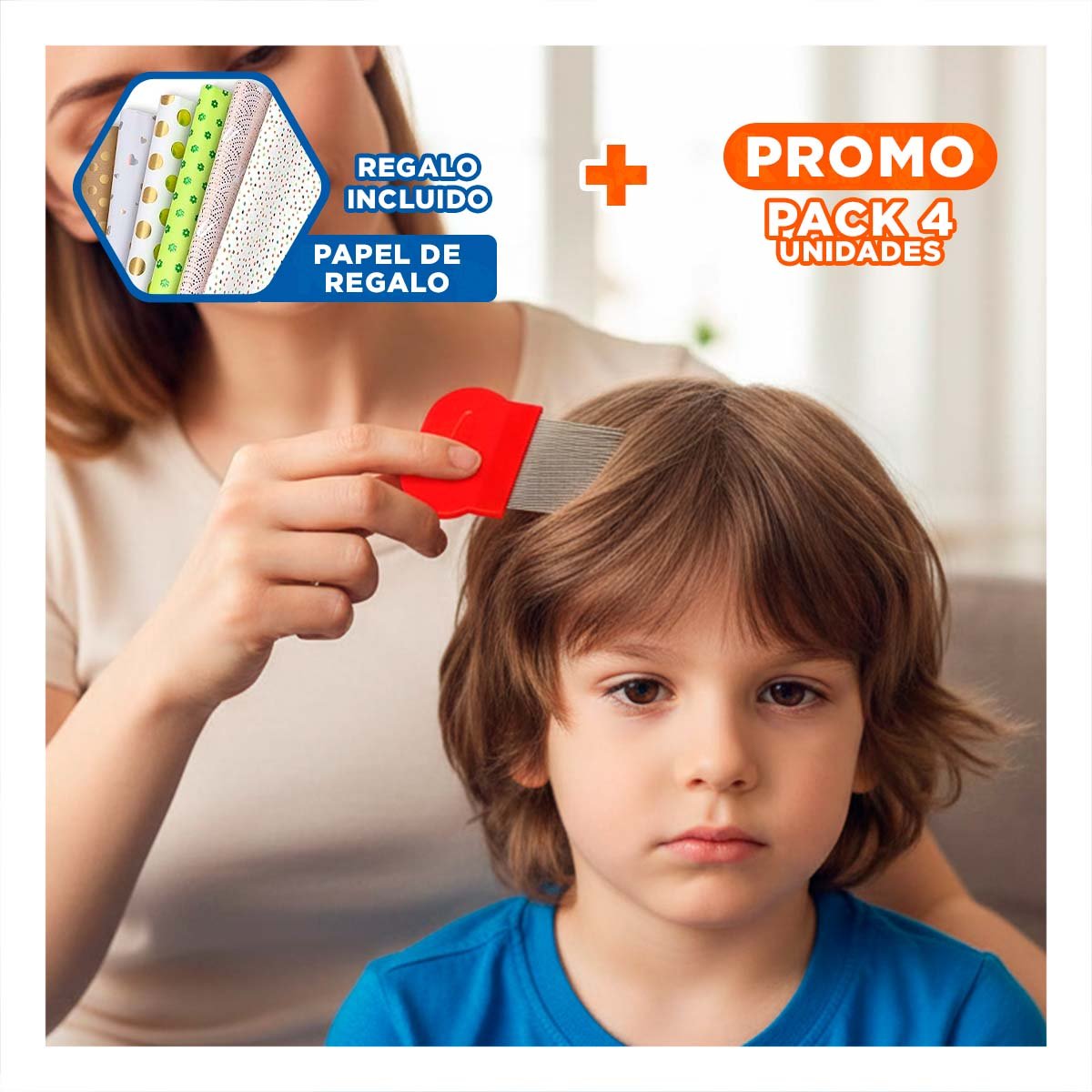 PACK4 PEINE FINO ROJO PARA PIOJOS Y LIENDRES RESISTENTE EN CASA Y+PAPEL REGALO - 1