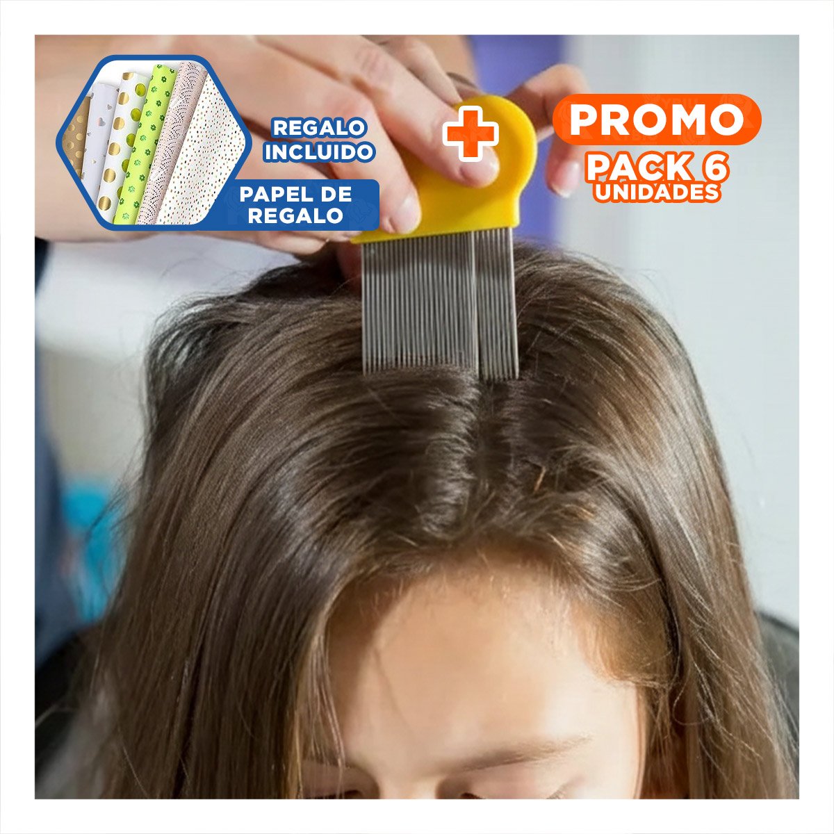 PACK6 PEINE COMPACTO AMARILLO PARA PIOJOS Y LIENDRES FACIL DE USAR Y+PAPEL REGALO - 1