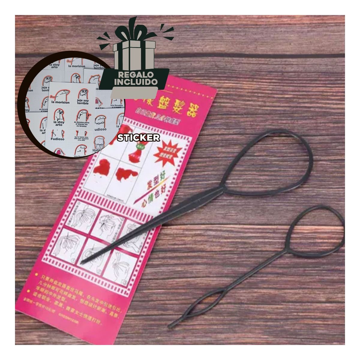 APLICADOR COMPACTO NEGRO PARA PEINAR EN 2 MEDIDAS FACIL DE USAR Y+REGALO STICKER - 1