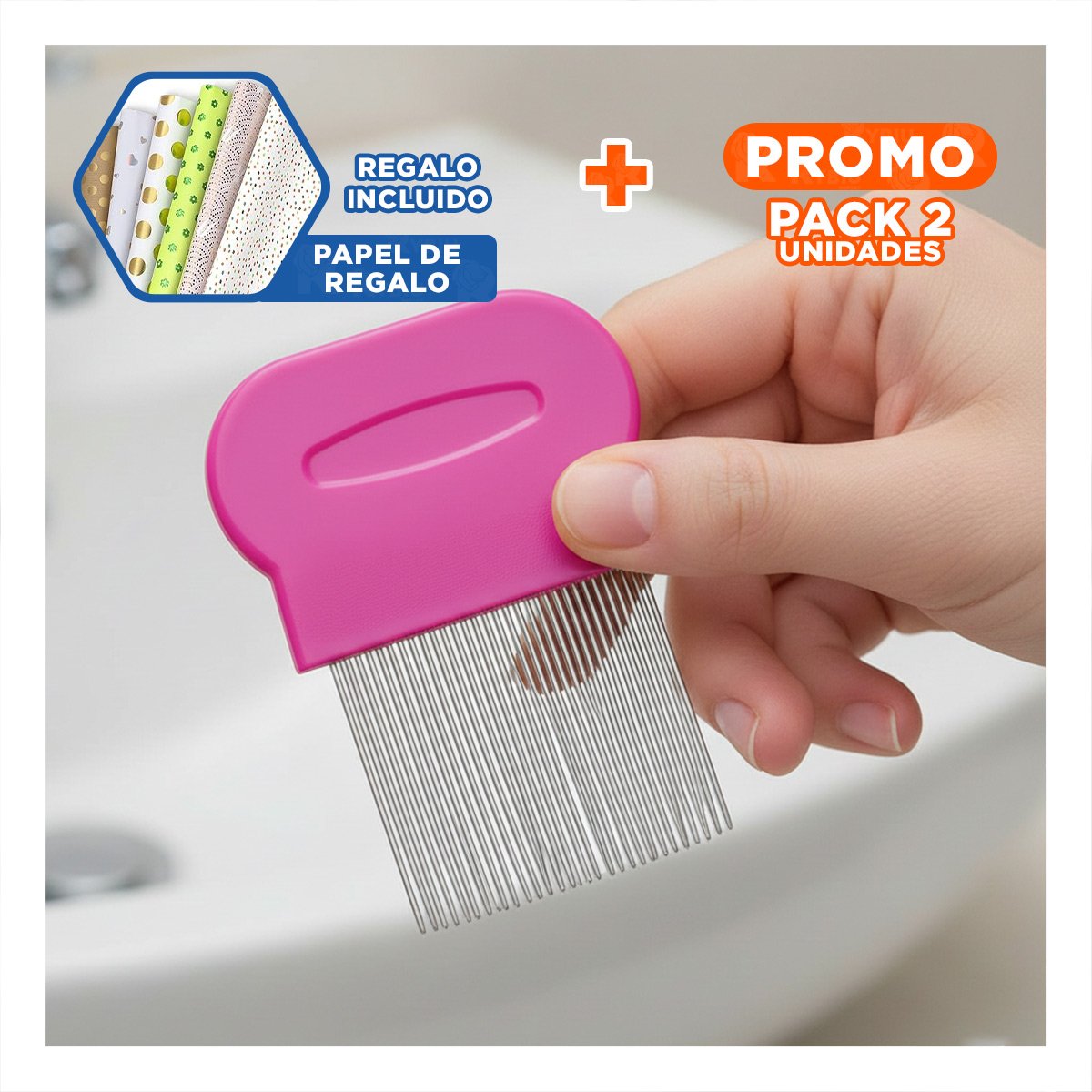 PACK2 HERRAMIENTA COMPACTA FUCSIA PARA PIOJOS Y LIENDRES FACIL DE USAR Y+PAPEL REGALO - 1