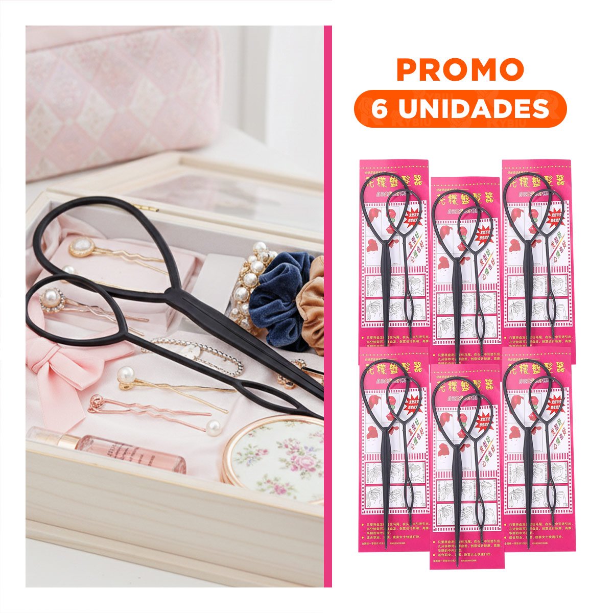 PACK6 PINZA PORTATIL NEGRO PARA PEINAR EN 2 MEDIDAS COMODA Y SEGURA - 1