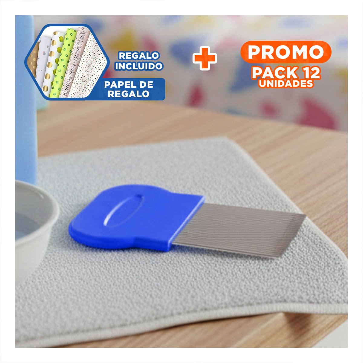 PACK12 PEINETA MANUAL AZUL PARA PIOJOS Y LIENDRES SEGURA EN CASA Y+PAPEL REGALO - 1