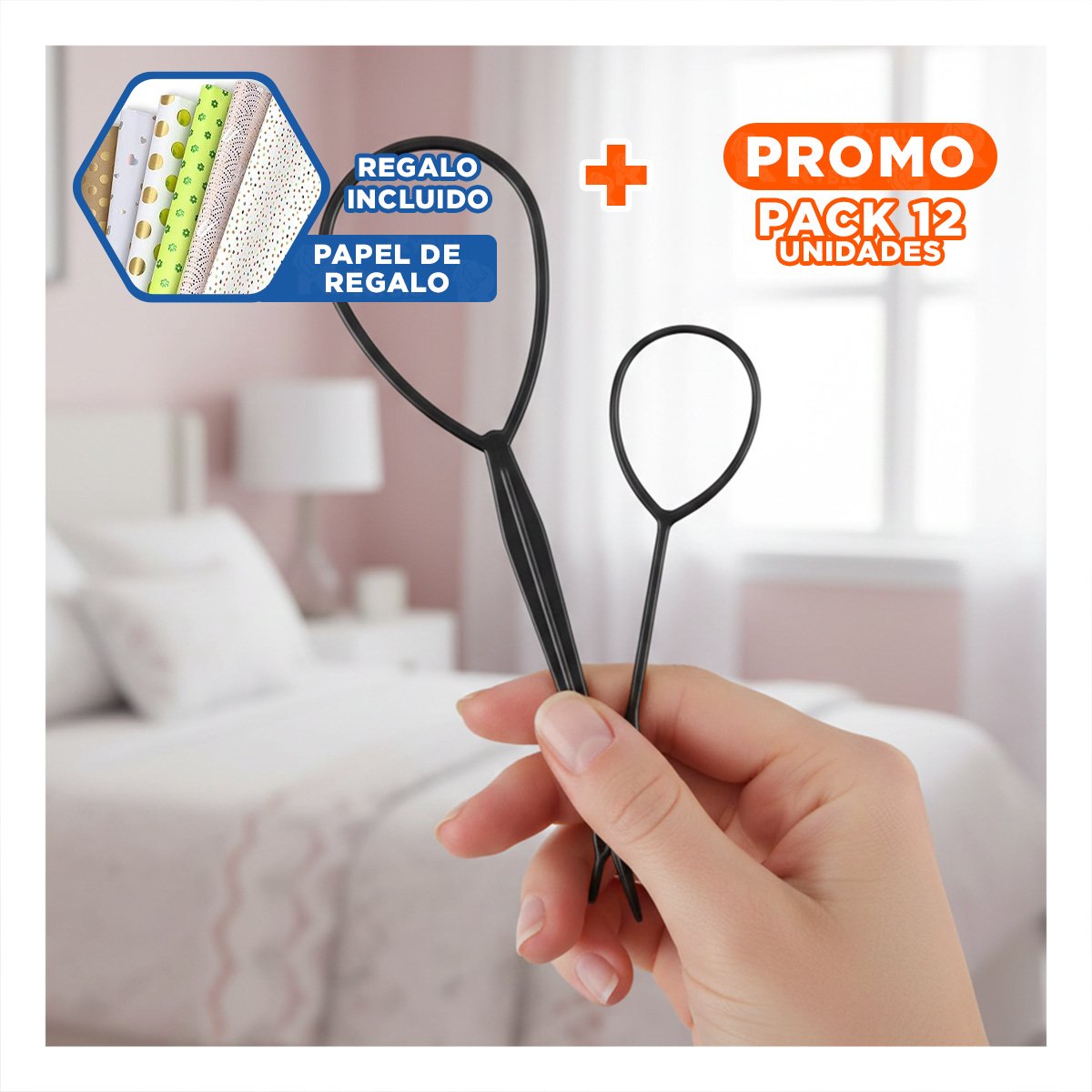 PACK12 PRENDEDOR COMPACTO NEGRO PARA PEINAR EN 2 MEDIDAS FACIL DE USAR Y+PAPEL REGALO - 1