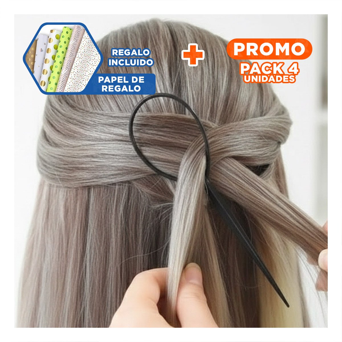 PACK4 PINZA MANUAL NEGRO PARA PEINAR EN 2 MEDIDAS PRACTICA Y DURADERA Y+PAPEL REGALO - 1