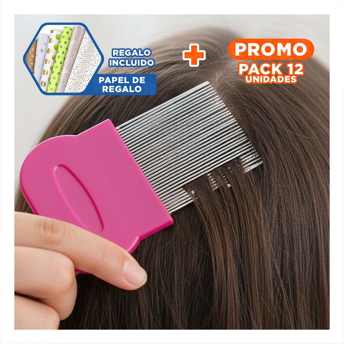 PACK12 PEINETA MANUAL FUCSIA PARA PIOJOS Y LIENDRES SEGURA EN CASA Y+PAPEL REGALO - 1