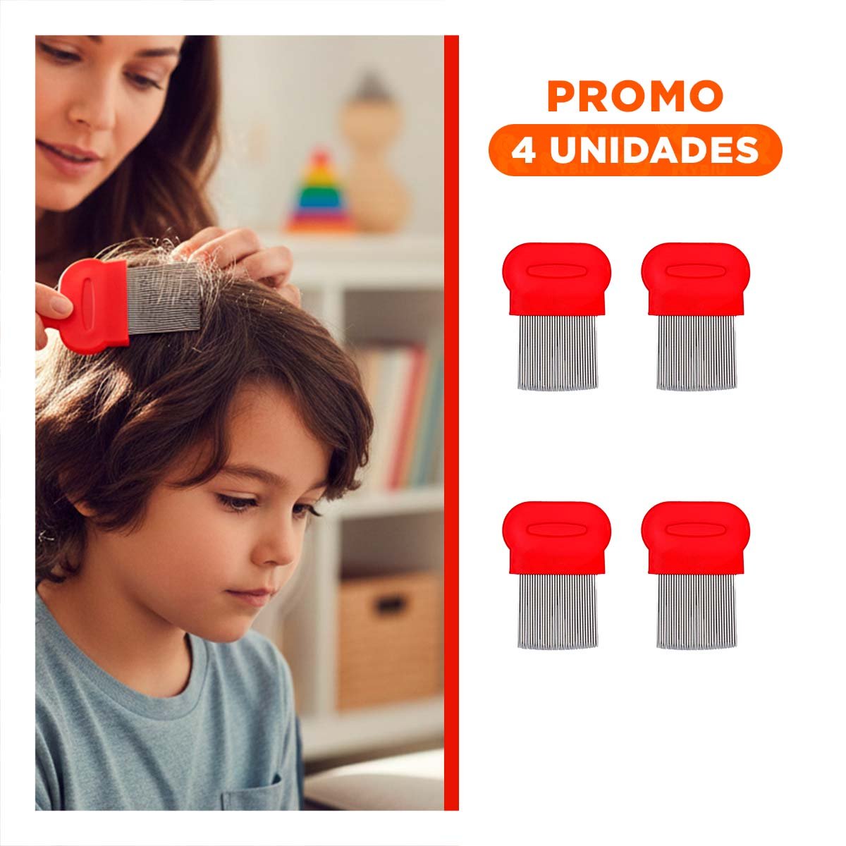 PACK4 PEINE MANUAL ROJO PARA PIOJOS Y LIENDRES PRACTICO Y SEGURO Y+REGALO STICKER - 1