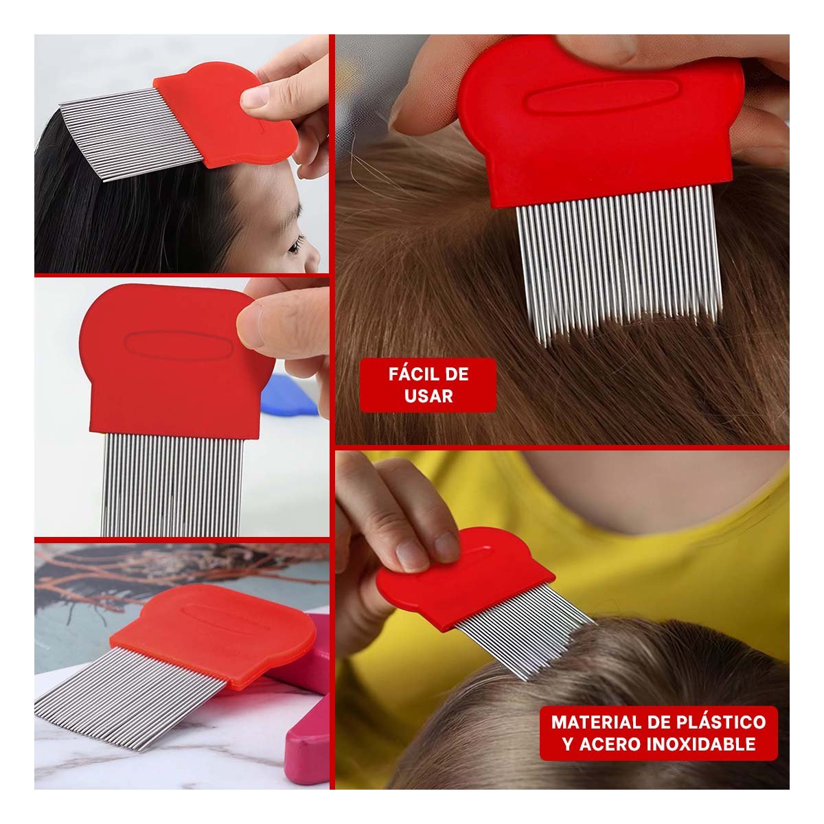 PACK4 PEINE MANUAL ROJO PARA PIOJOS Y LIENDRES PRACTICO Y SEGURO Y+REGALO STICKER - 2
