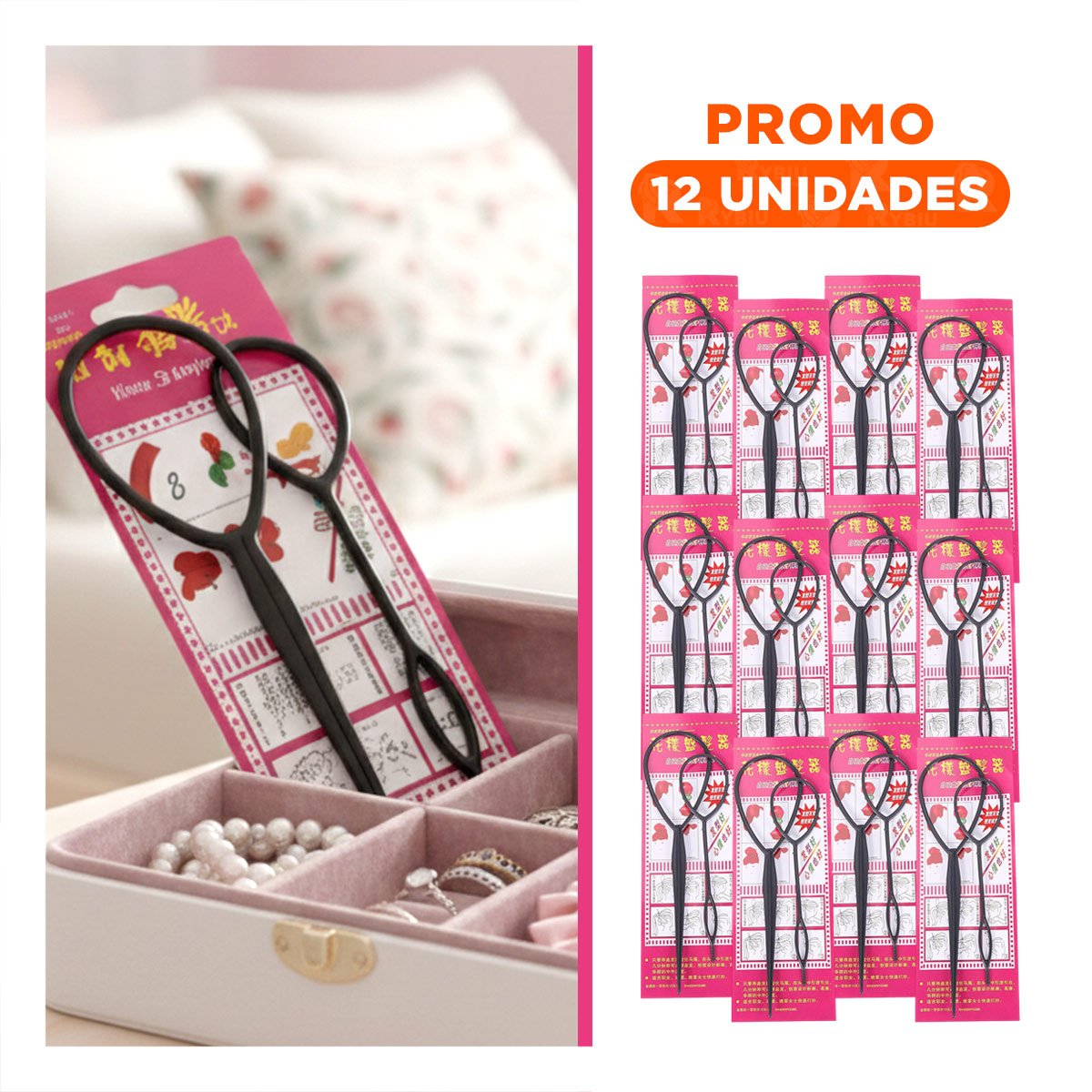 PACK12 PRENDEDOR PORTATIL NEGRO PARA PEINAR EN 2 MEDIDAS COMODO Y SEGURO Y+REGALO STICKER - 1