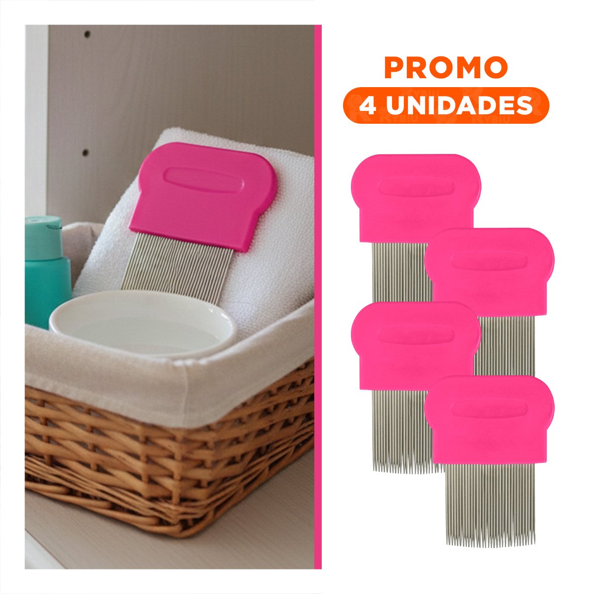 PACK4 PEINE MANUAL FUCSIA PARA PIOJOS Y LIENDRES PRACTICO Y SEGURO Y+REGALO STICKER - 1