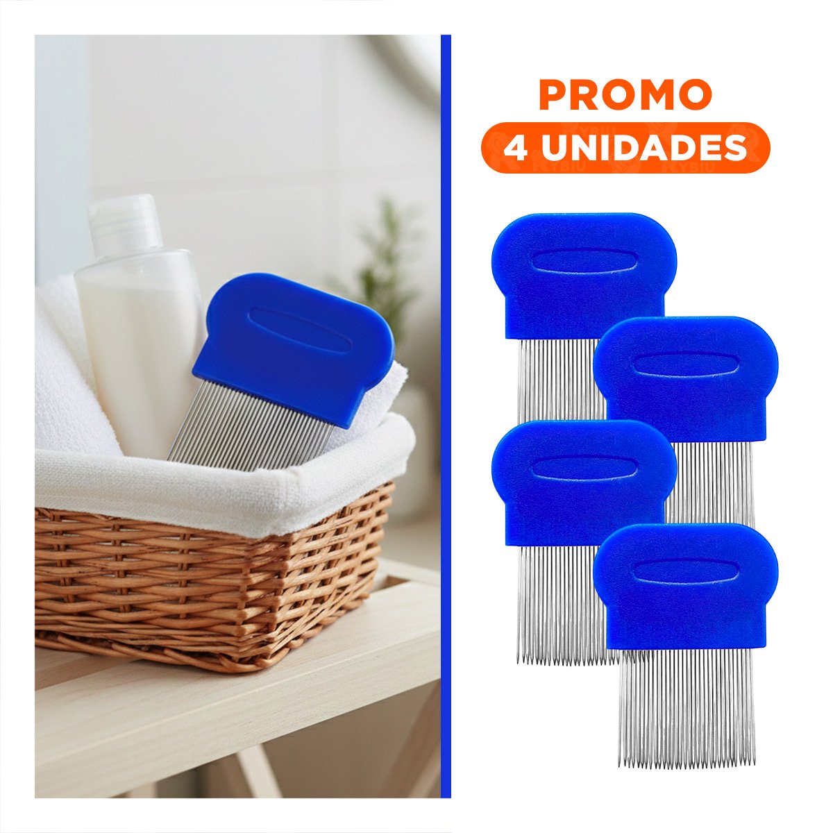 PACK4 PEINE MANUAL AZUL PARA PIOJOS Y LIENDRES PRACTICO Y SEGURO Y+REGALO STICKER - 1