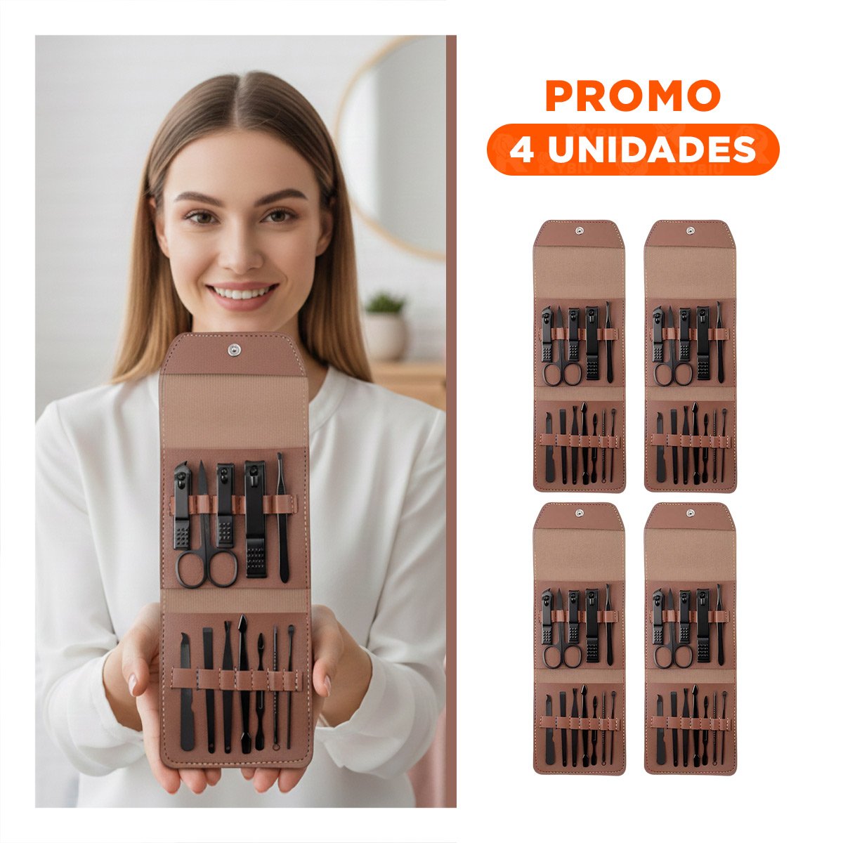 PACK4 KIT ELEGANTE 12 PIEZAS MANICURE Y PEDICURE MARRON PEQUENO Y COMPACTO Y+REGALO STICKER - 1
