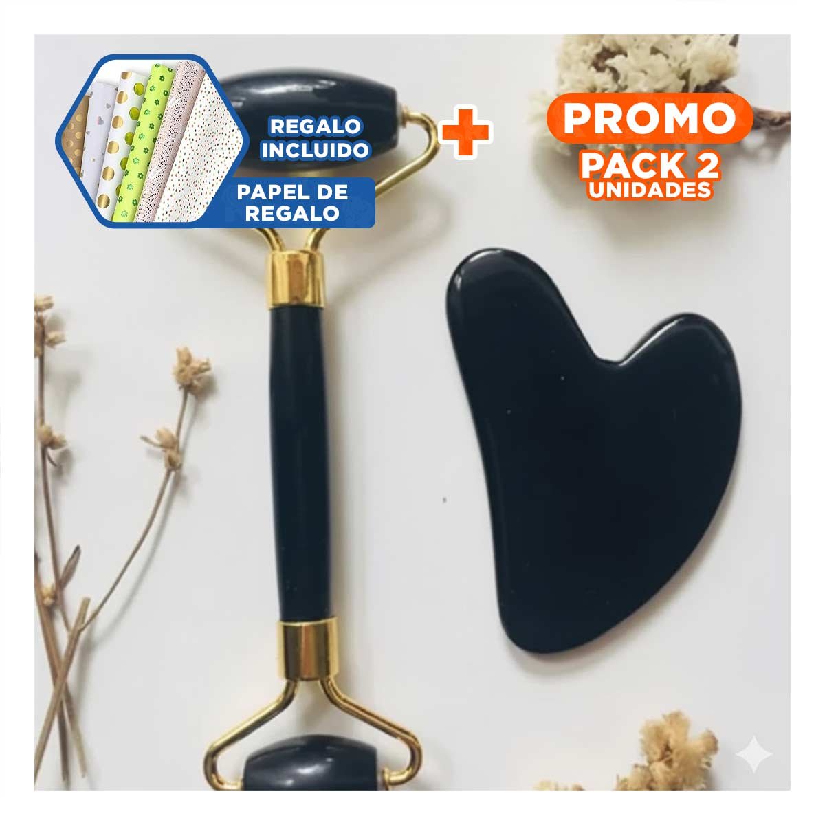 PACK2 ESTIMULADOR FACIAL SET DE 2 NEGRO DE PLASTICO QUE MEJORA CIRCULACION Y+PAPEL REGALO - 1