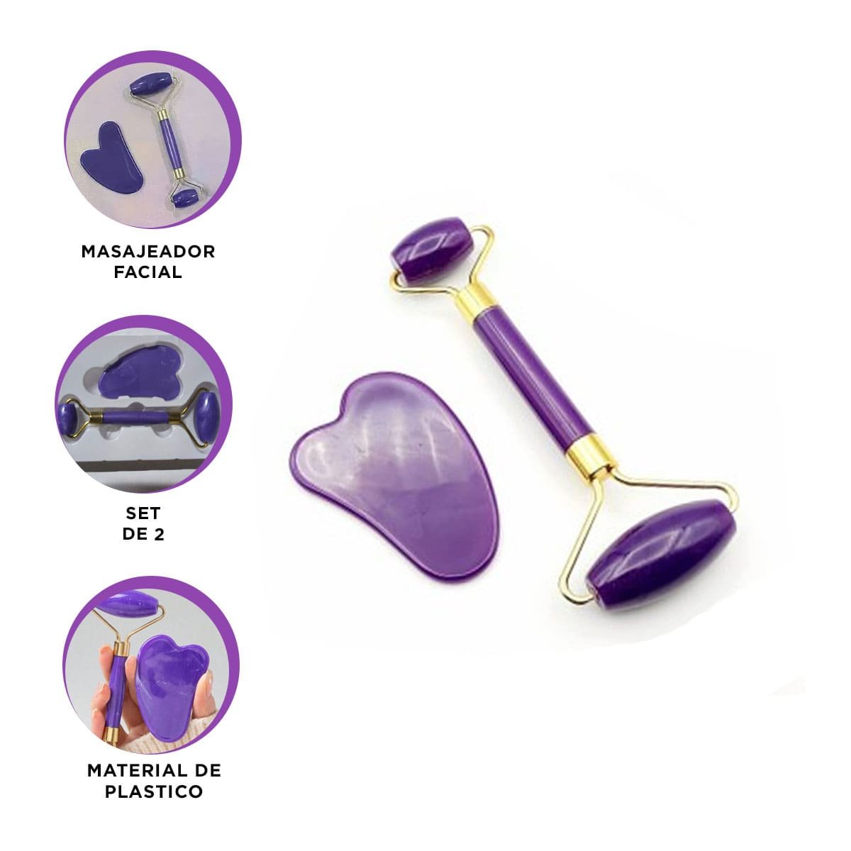 HERRAMIENTA FACIAL SET DE 2 MORADO DE PLASTICO SUAVE Y SEGURO PARA TODO TIPO DE PIEL - 3