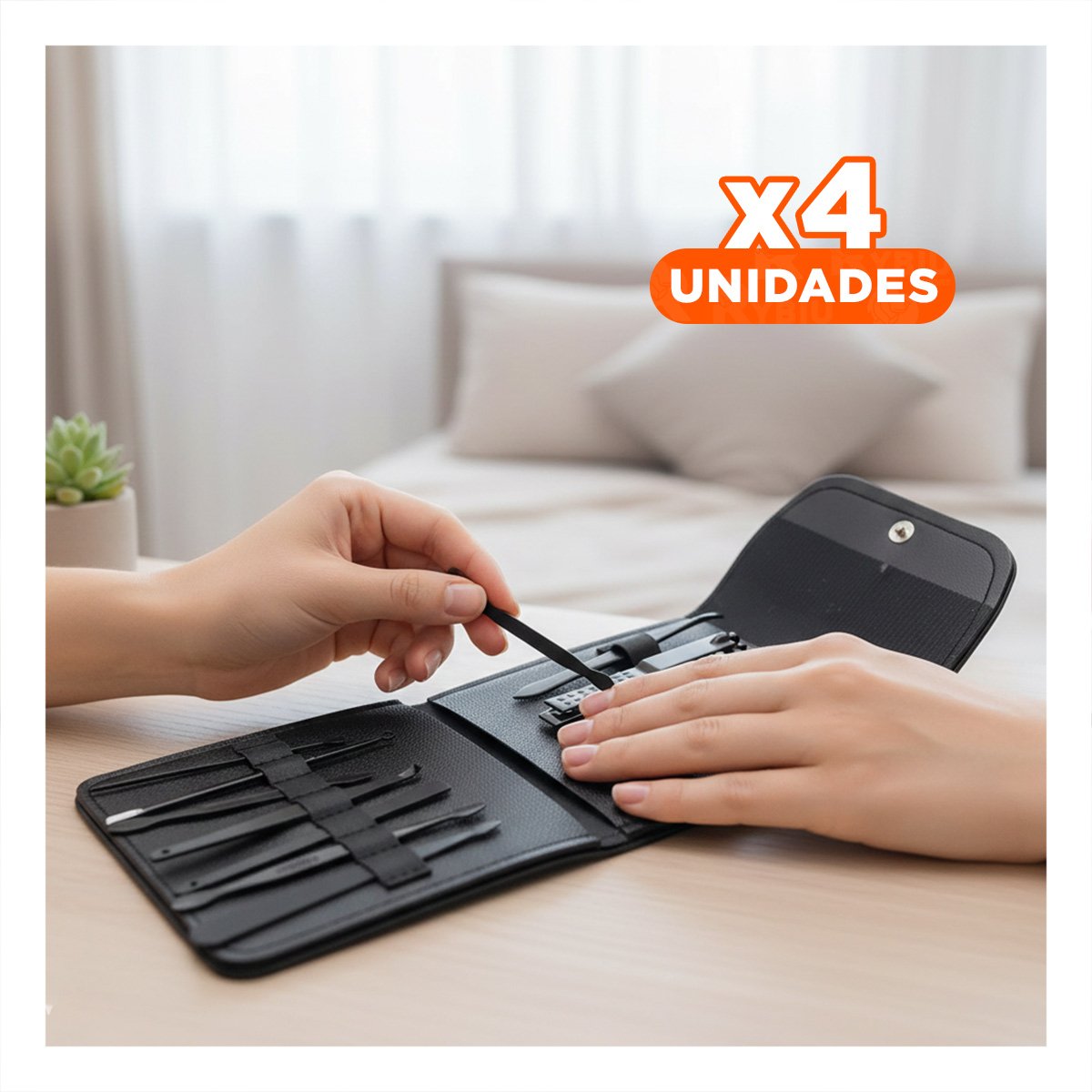 PACK4 KIT COMPACTO 12 PIEZAS MANICURE Y PEDICURE NEGRO ELEGANTE Y PRACTICO PARA CORTAUÑAS - 1
