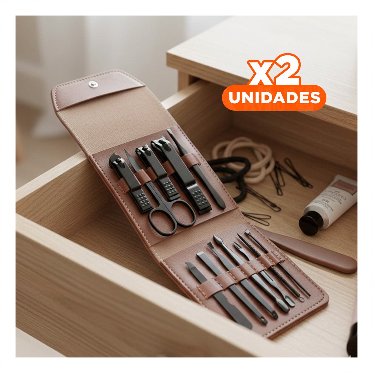 PACK2 PORTA ACCESORIOS 12 PIEZAS MANICURE Y PEDICURE MARRON FUNCIONAL Y+REGALO STICKER - 1