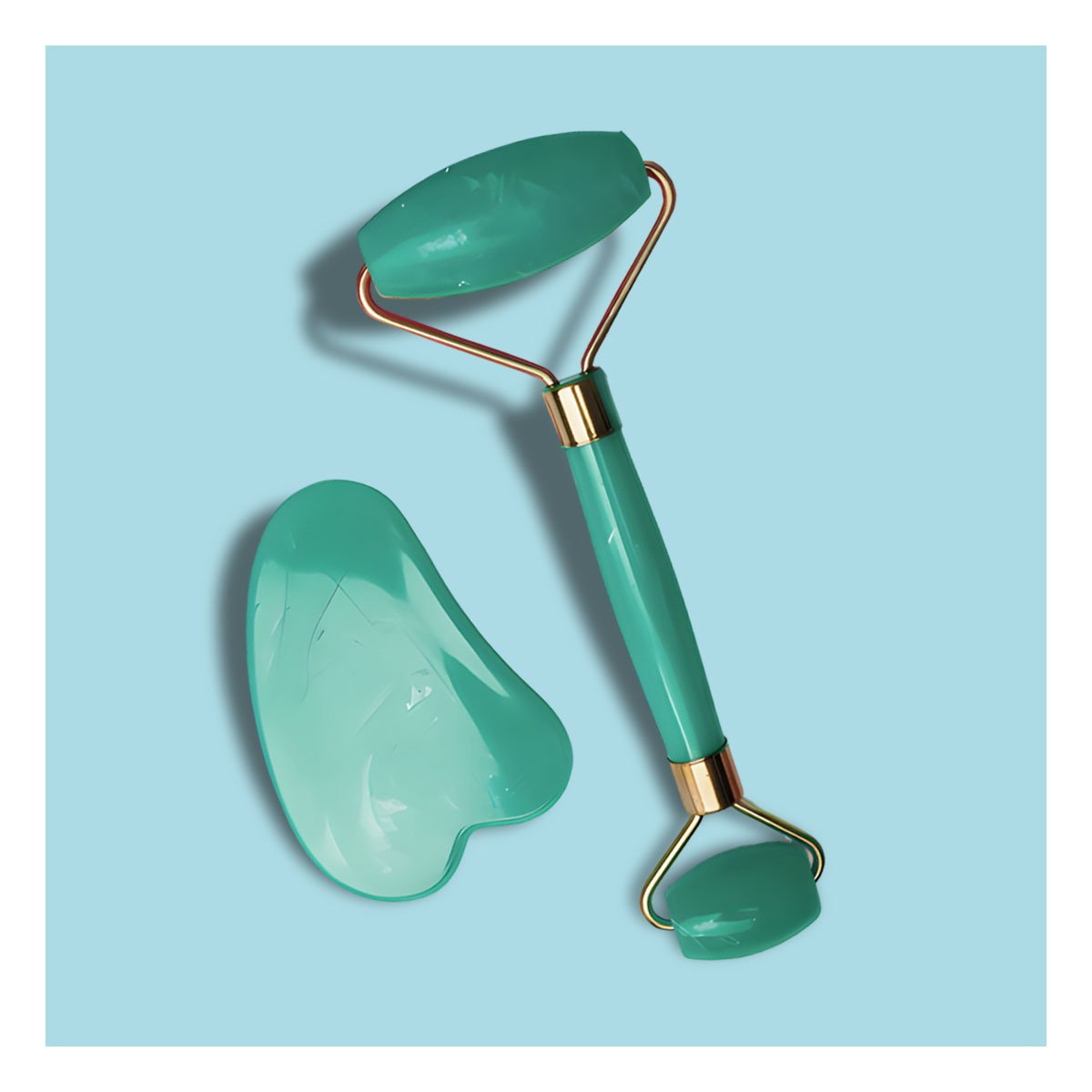 RODILLO FACIAL SET DE 2 VERDE AGUA DE PLASTICO QUE RELAJA MUSCULOS Y REDUCE TENSION Y+POST IT - 2