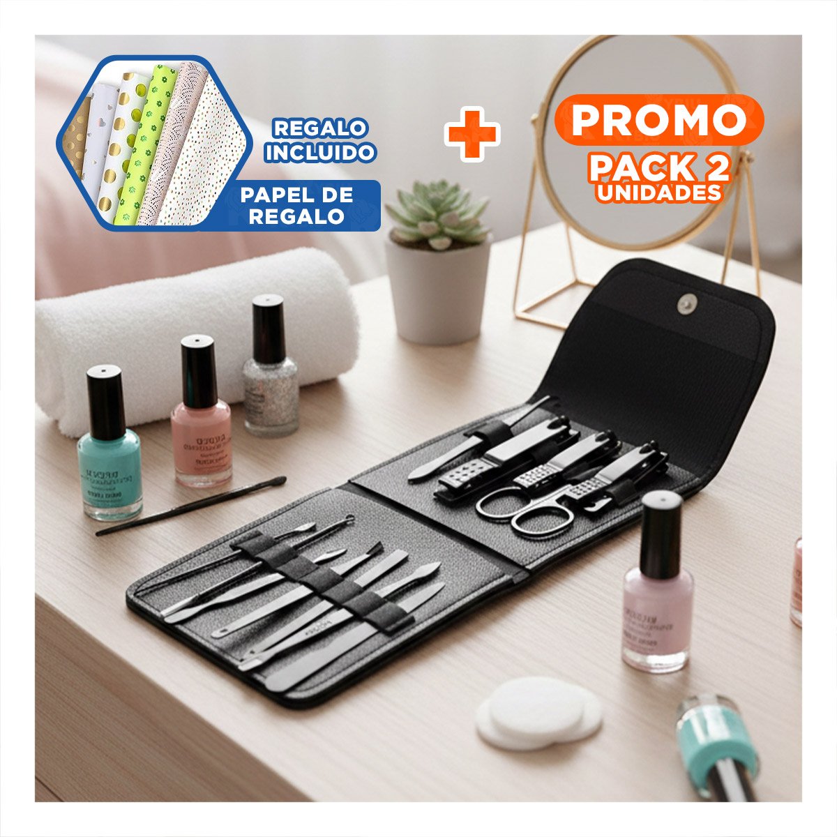 PACK2 PORTA UÑAS 12 PIEZAS MANICURE Y PEDICURE NEGRO RESISTENTE Y PEQUENO Y+PAPEL REGALO - 1