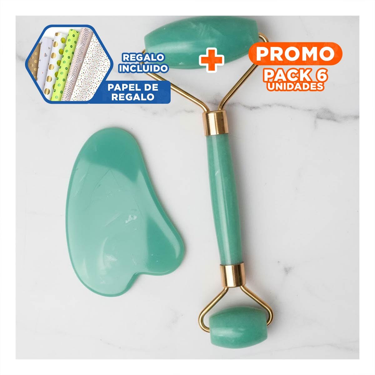 PACK6 KIT FACIAL SET DE 2 VERDE AGUA DE PLASTICO QUE RELAJA MUSCULOS Y CONFORT Y+PAPEL REGALO - 1