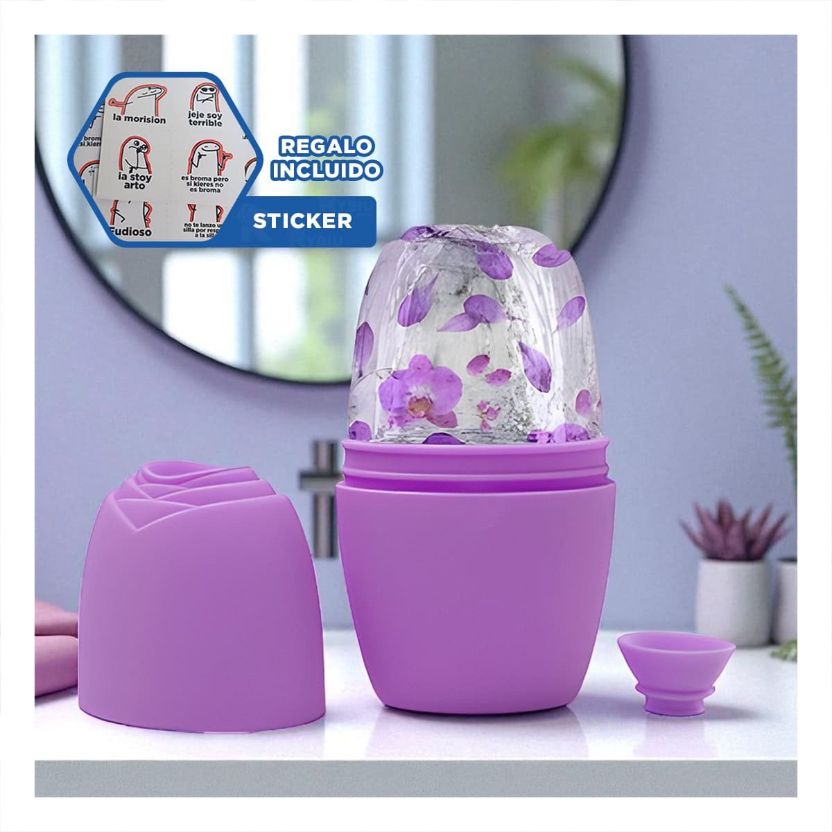 CONTENEDOR PARA RODILLO FACIAL LILA RESISTENTE Y ELEGANTE PARA USO DIARIO Y+REGALO STICKER - 1