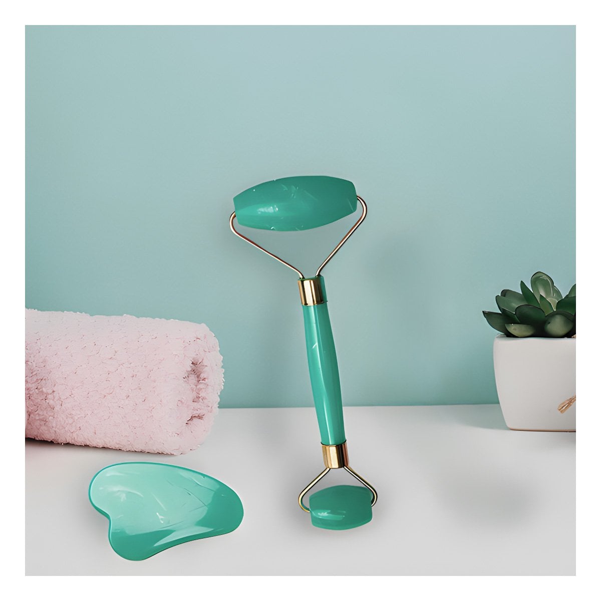 RODILLO FACIAL SET DE 2 VERDE AGUA DE PLASTICO SUAVE Y SEGURO Y+LIGAS REGALO - 2