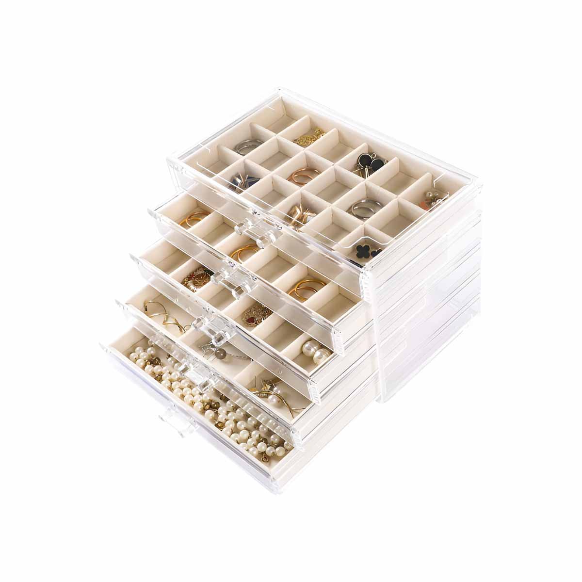 PACK2 EXHIBIDOR 5 NIVELES BEIGE TERCIOPELO Y ACRILICO FACIL DE USAR Y MANTENER Y+REGALO STICKER - 2