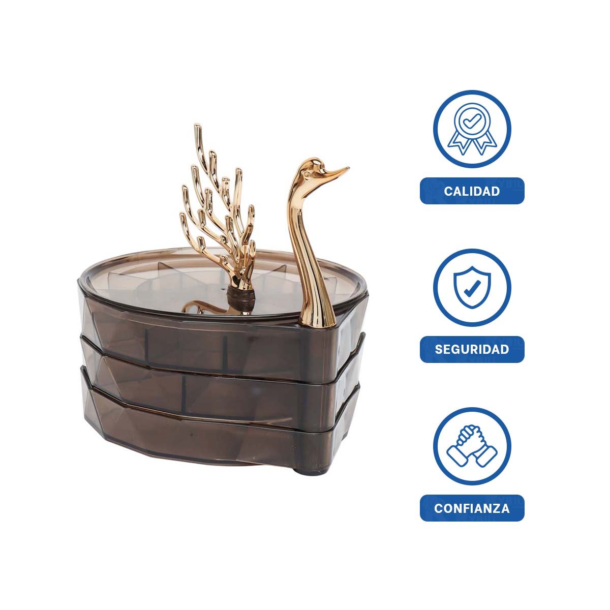 CAJA 3 NIVELES MARRON TRANSPARENTE CON COMPARTIMENTOS ORGANIZADOS Y FUNCIONALES - 3