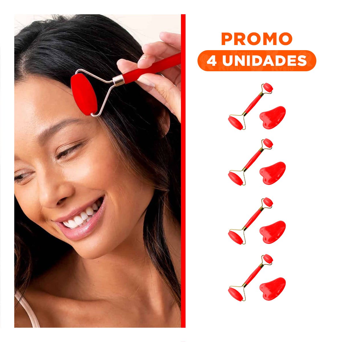 PACK4 REJUVENECEDOR FACIAL DE PLASTICO ROJO PARA MASAJE Y ESTIMULACION DIARIA Y+REGALO STICKER - 1