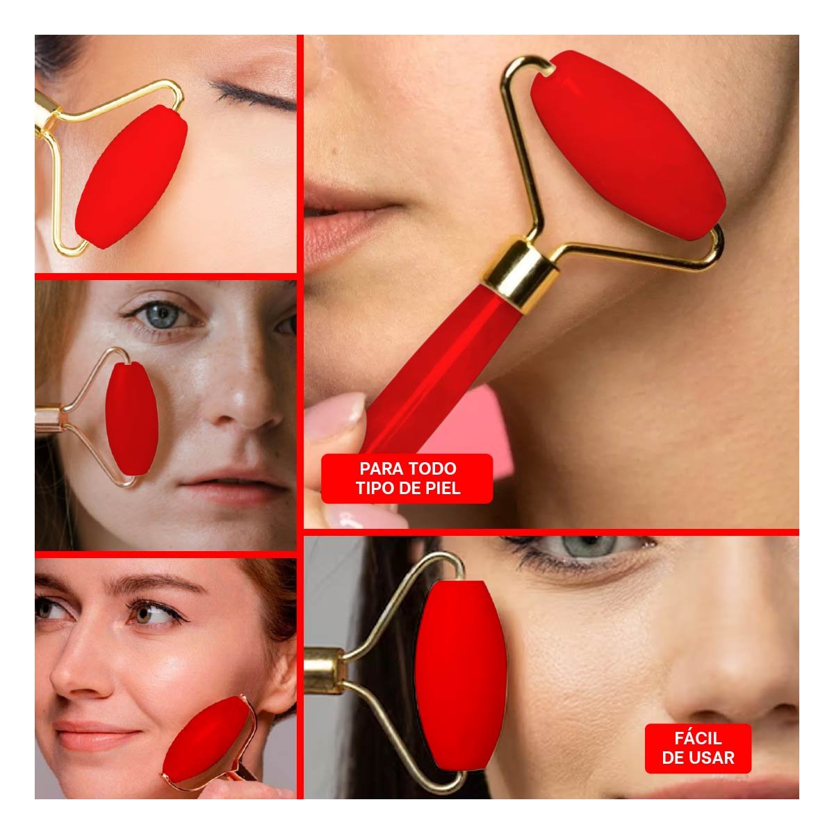 PACK4 REJUVENECEDOR FACIAL DE PLASTICO ROJO PARA MASAJE Y ESTIMULACION DIARIA Y+REGALO STICKER - 2