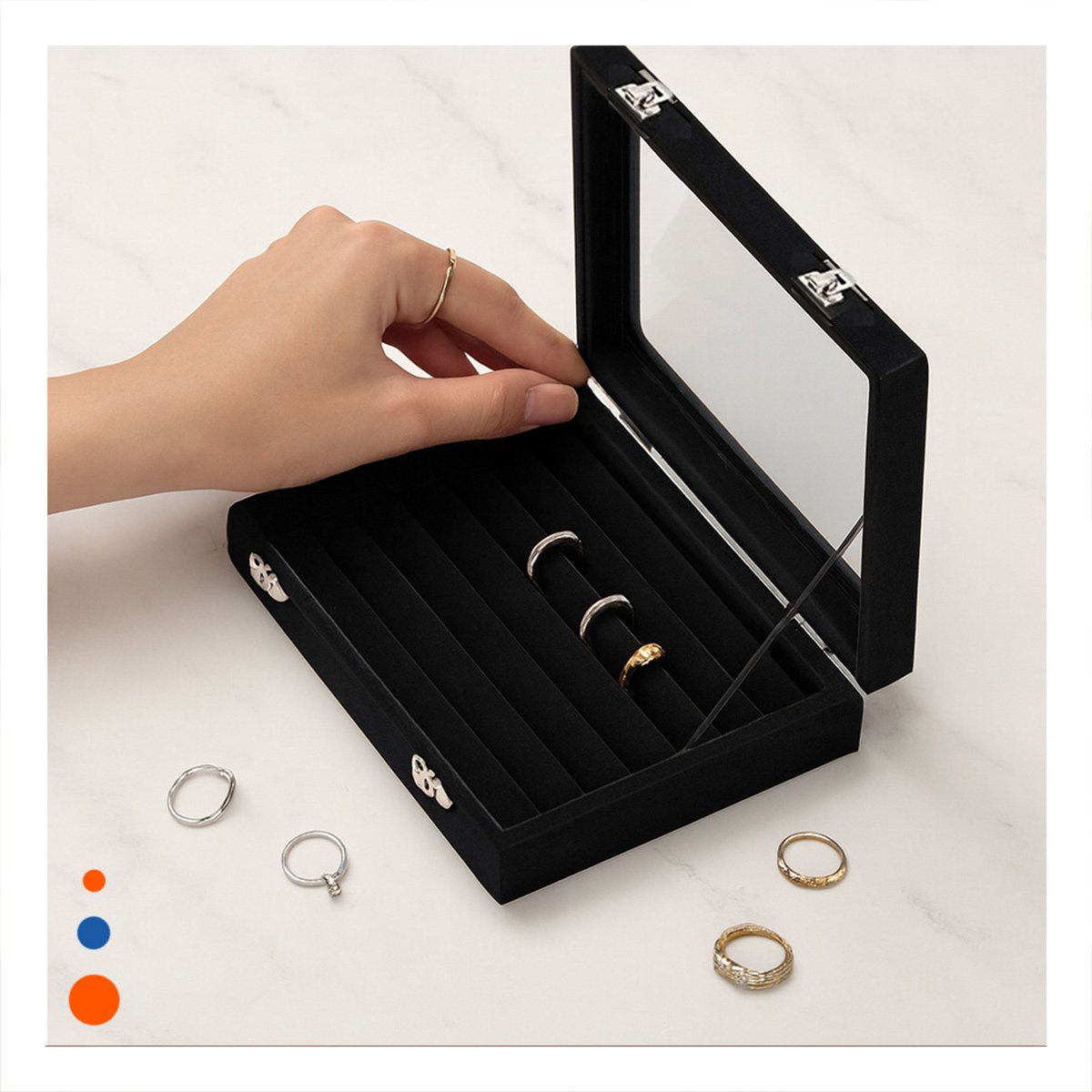 PACK12 DISPLAY MODERNO DE 7 RANURAS PARA ANILLOS NEGRO CON BASE REFORZADA Y+PAPEL REGALO - 5